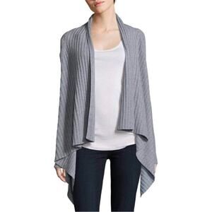 Eileen Fisher Cardigan Sweater Cashmere Ribbed Minimalist Neutral Gray Size L